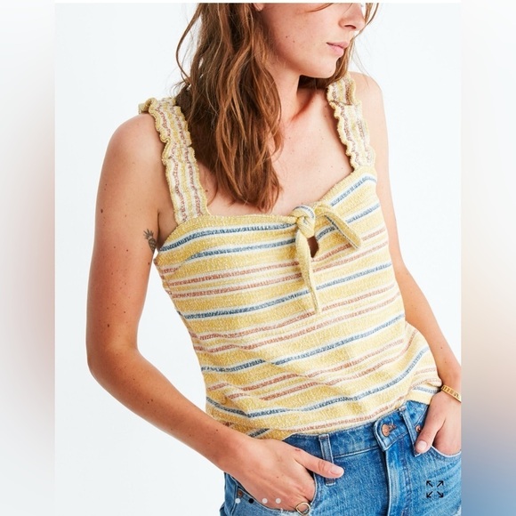 Madewell Texture & Thread Tie-Front Tank Top in Smithfield Stripe - Picture 1 of 8